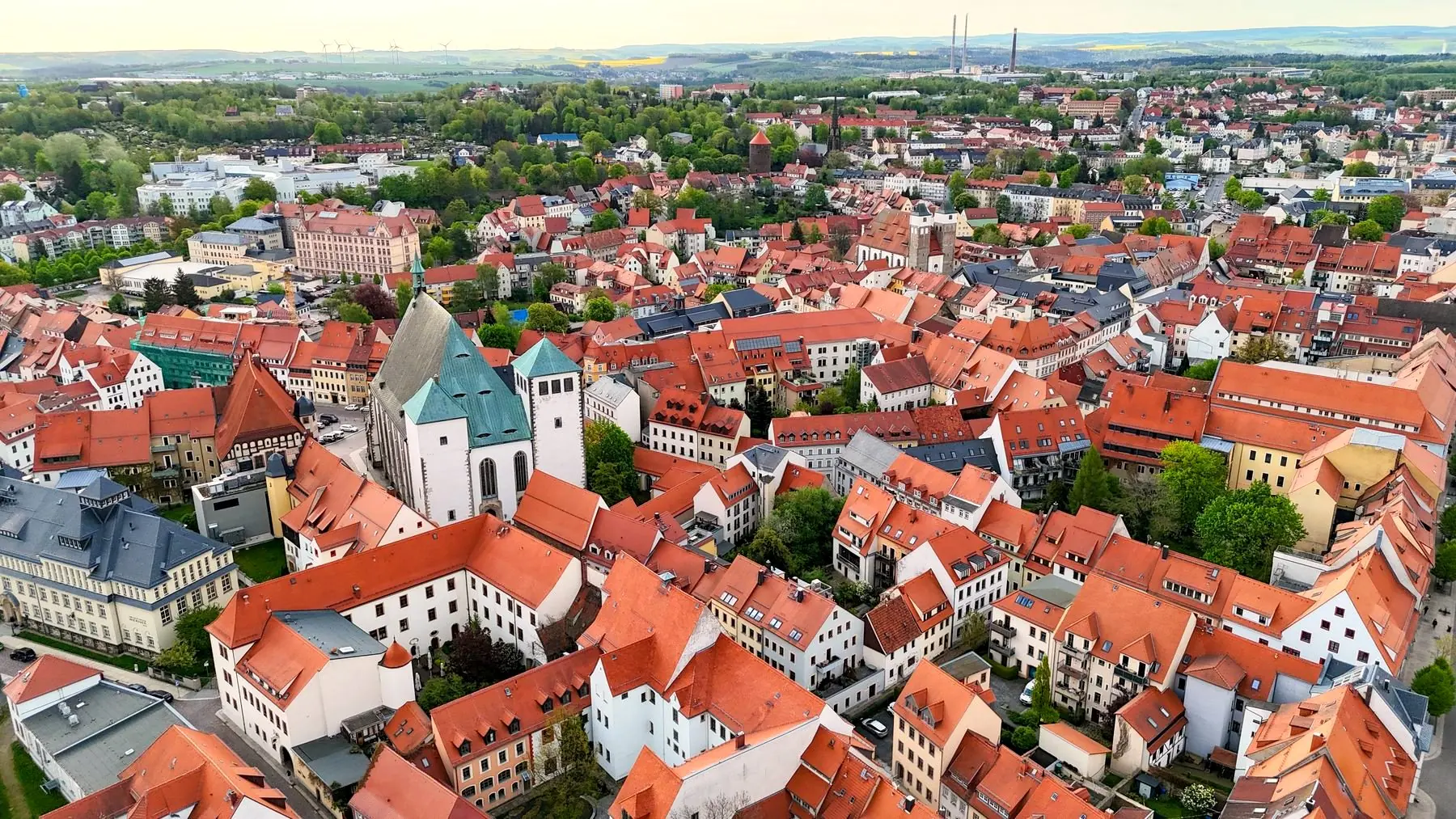Luftbild der Freiberger Altstadt mit Dom
